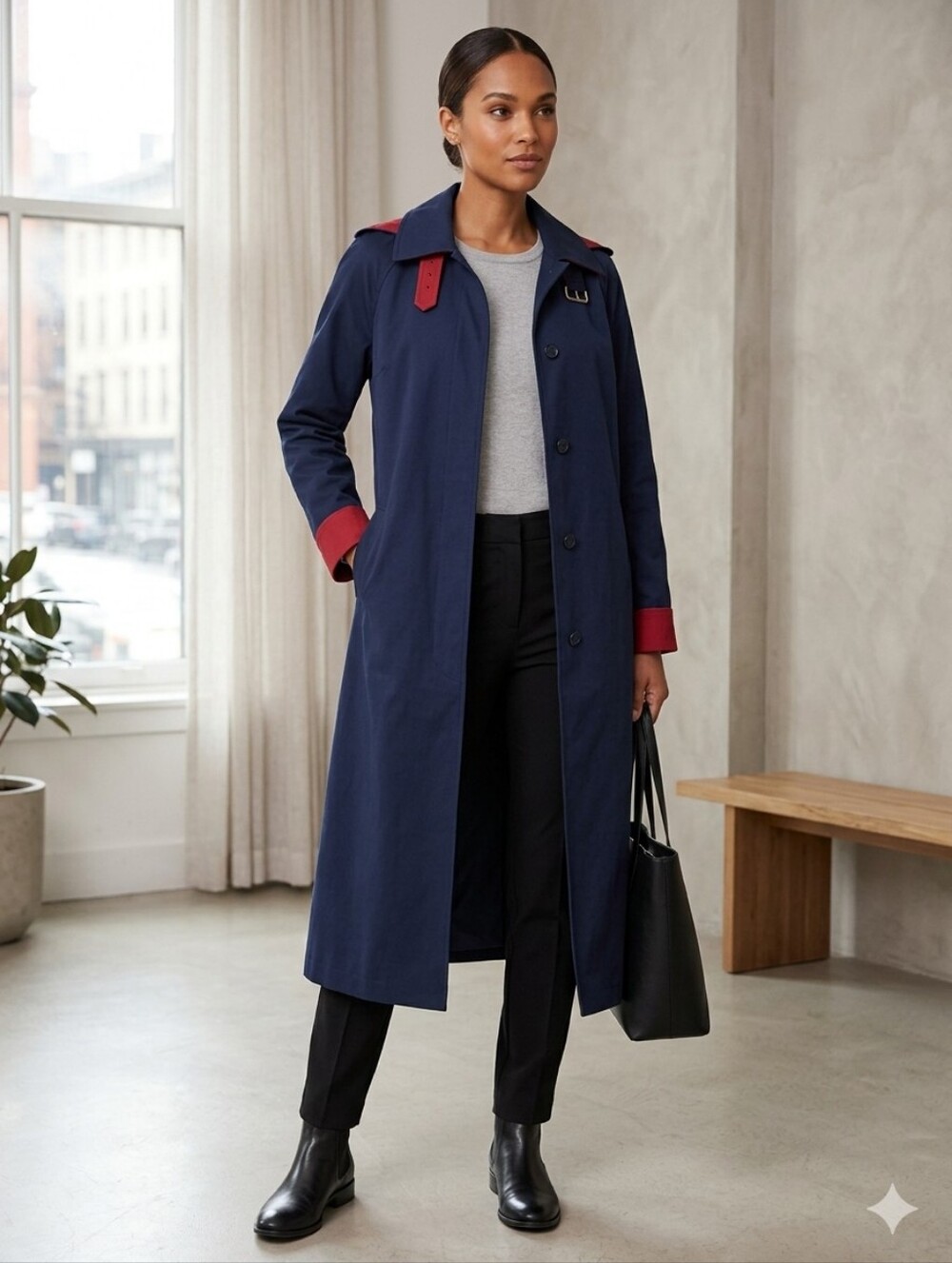 INVESTMENTS LONG DARK BLUE COAT with Zip Out Lining SIZE 4